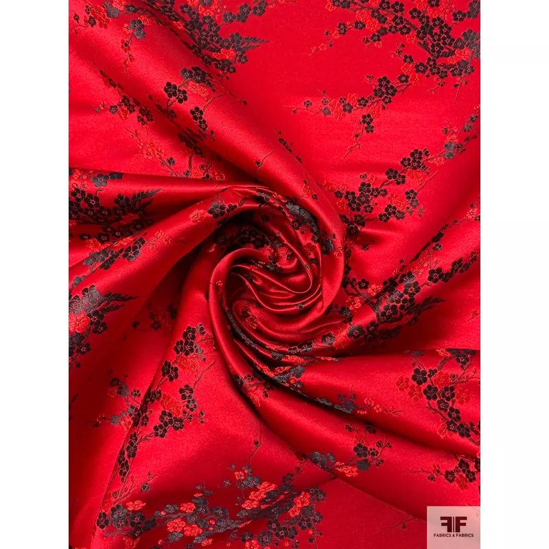 Romantic Floral Chinese Brocade – Red / Black