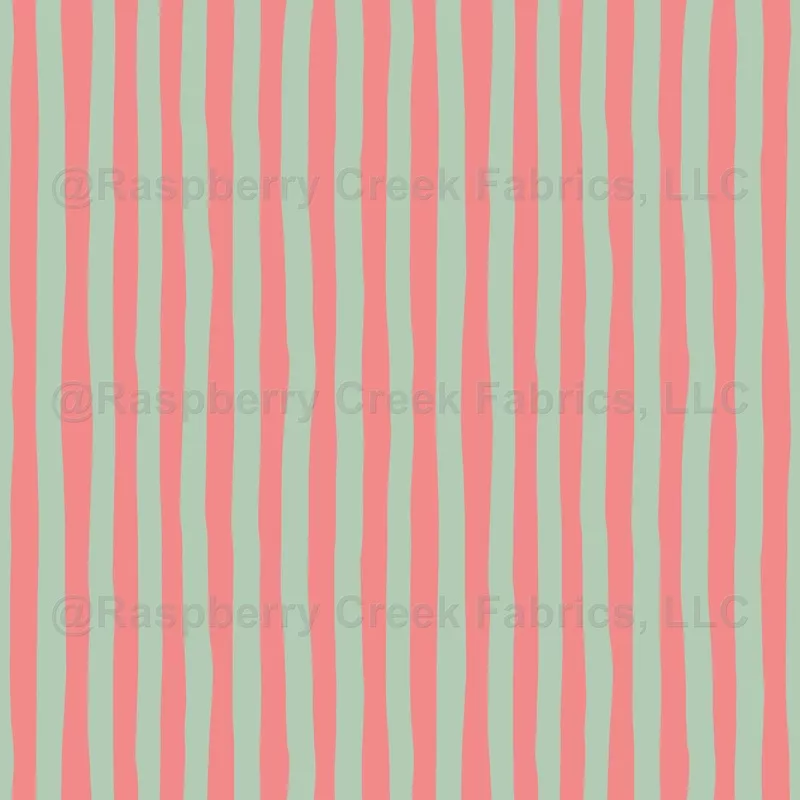 Salmon Pink & Light Green Wonky Stripes
