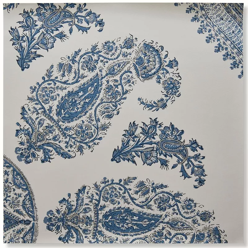 Samarkand Wallpaper – Blue/Blue on White