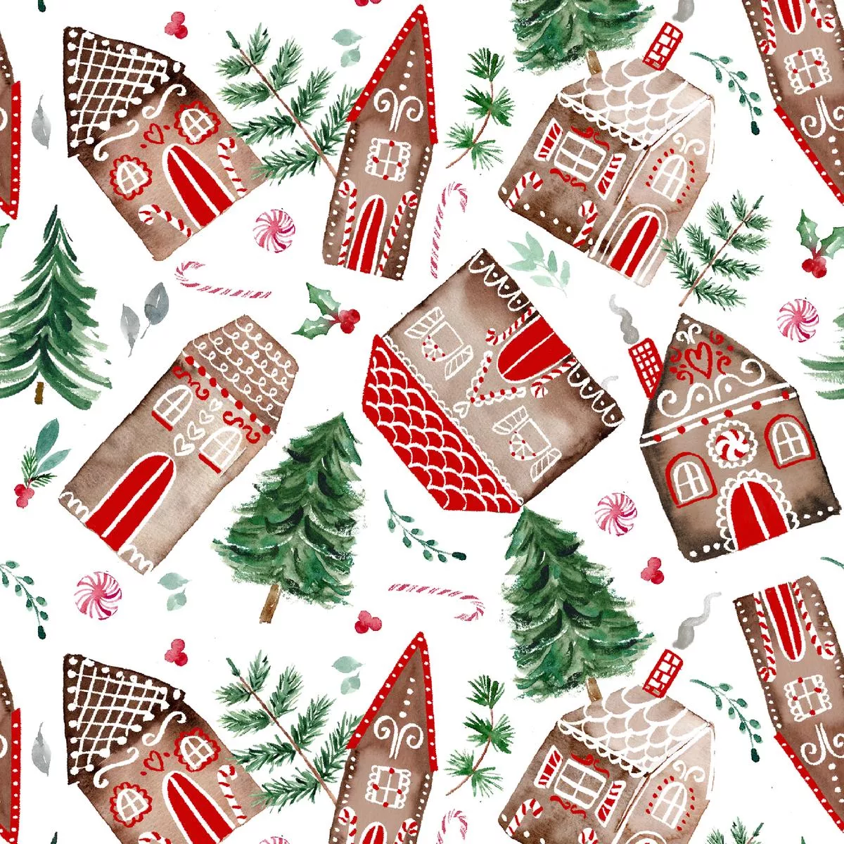 Sara Berrenson Candy Cottage Gingerbread & Pine Fabric