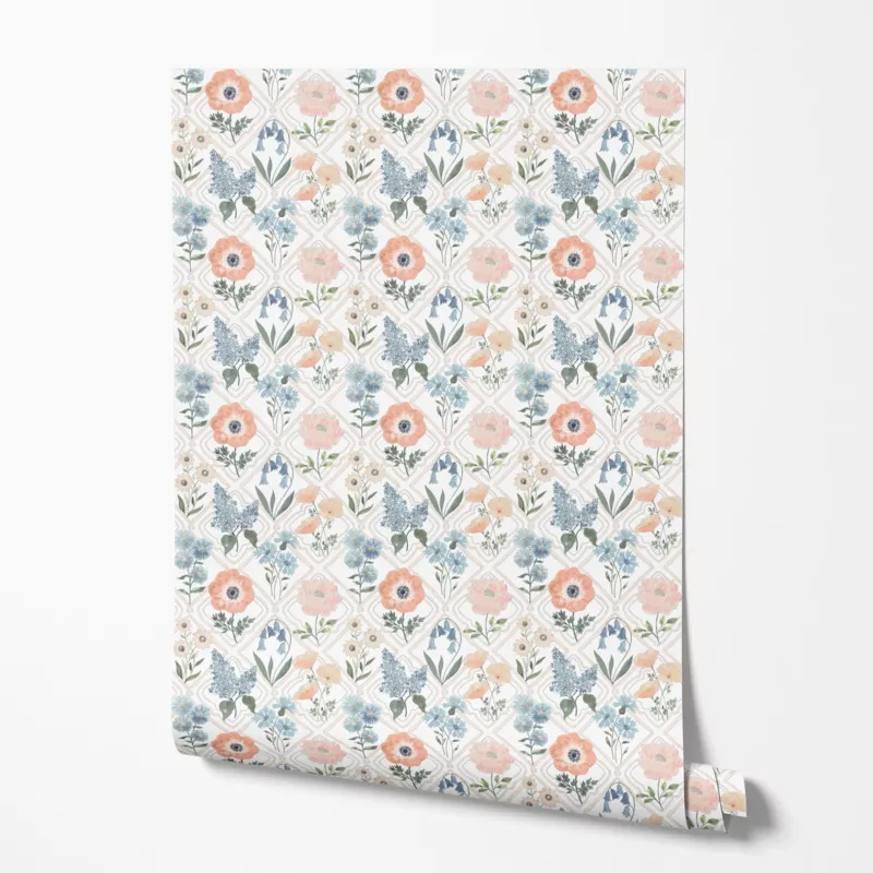 Sara Berrenson Vintage Floral Diamond Frames Wallpaper