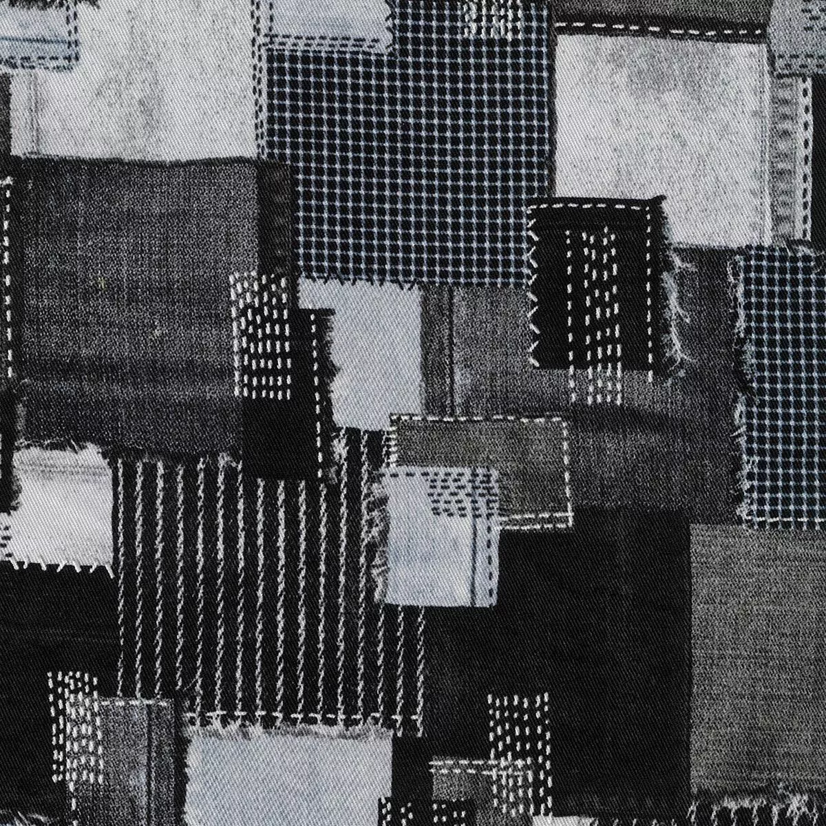 sashiko-patchwork-print-cotton-twill-black-yga-89020-1 Sashiko Patchwork Print Cotton Twill – Black YGA-89020-1