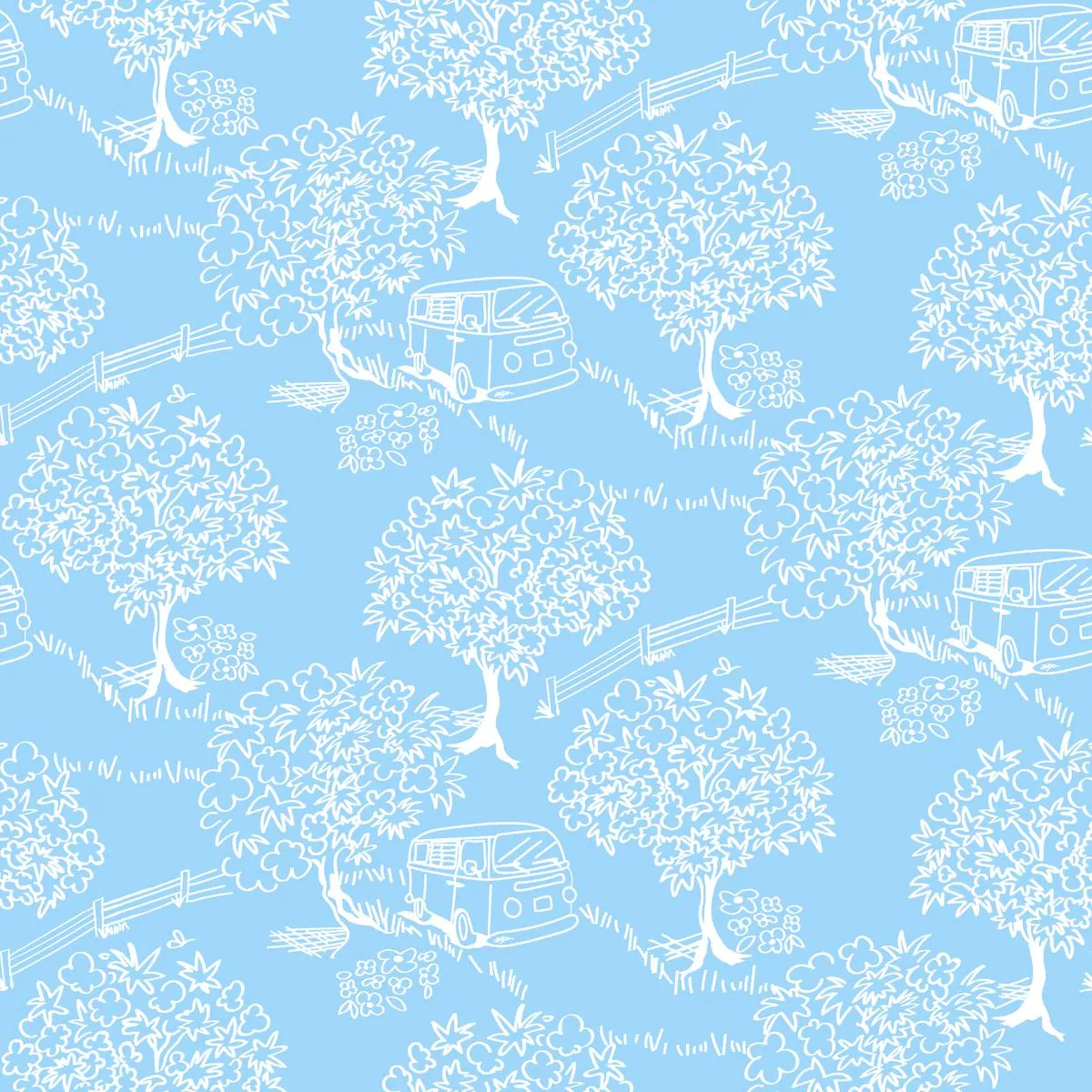 Scenic Trees on Light Blue Fabric