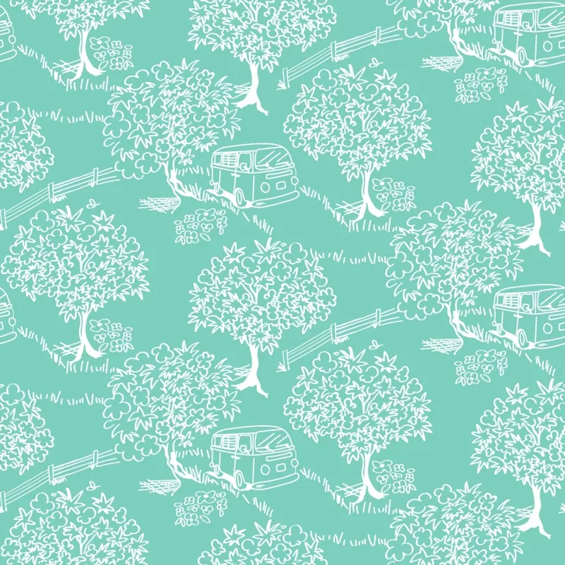 Scenic Trees on Mint Fabric