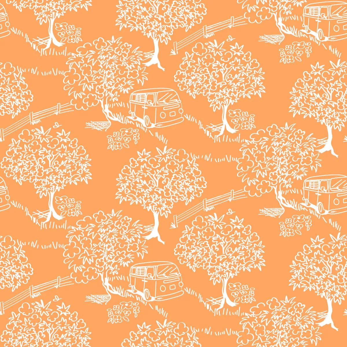 scenic-trees-on-orange-fabric Scenic Trees on Orange Fabric