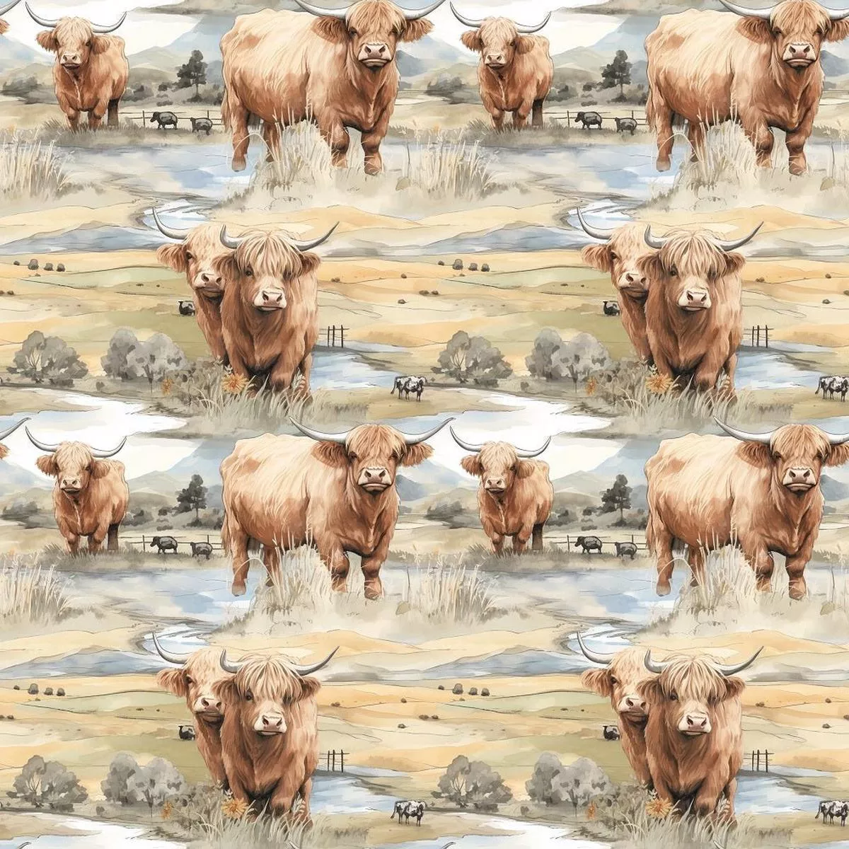 scottish-highland-cows-3-fabric Scottish Highland Cows #3 Fabric