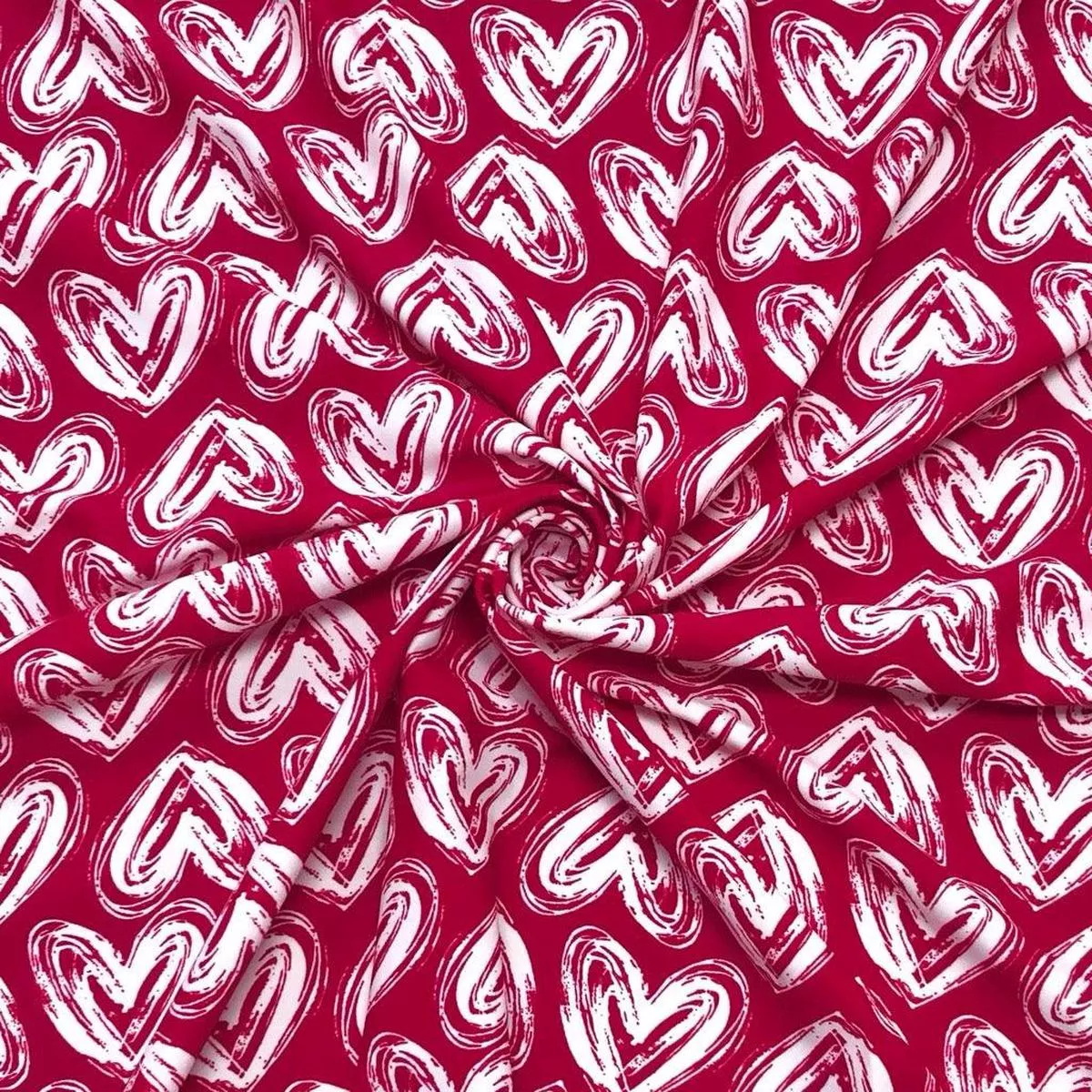 scribbled-white-hearts-on-deep-red-lycra-spandex-fabric Scribbled White Hearts on Deep Red Lycra Spandex Fabric