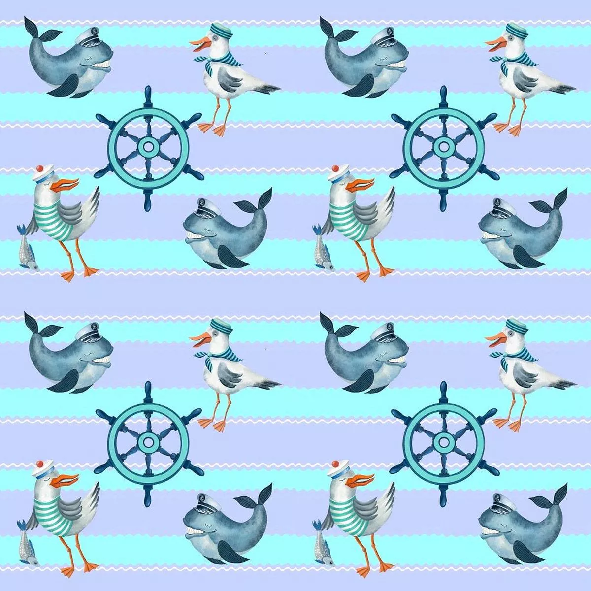 Sea Gnomes Ship Wheels Fabric