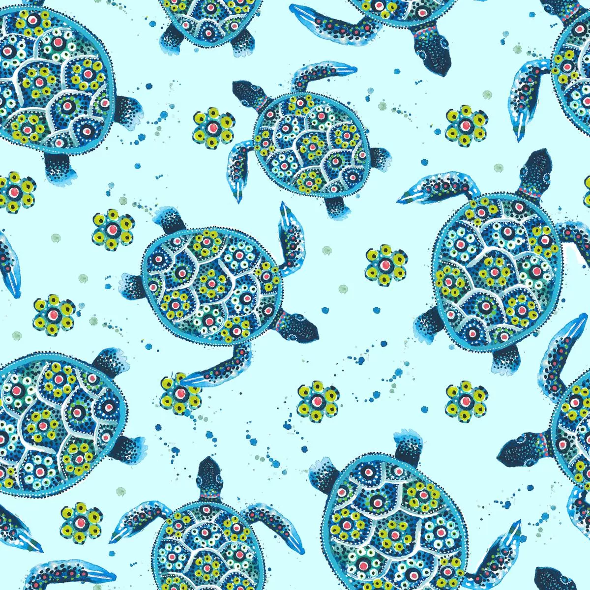 sea-turtle-mosaic-pattern-in-blue-green-fabric Sea Turtle Mosaic Pattern in Blue Green Fabric