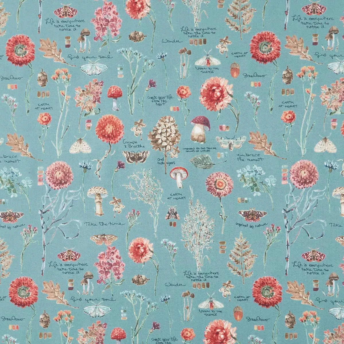 Season’s Study – Floral and Foliage Teal Yardage
