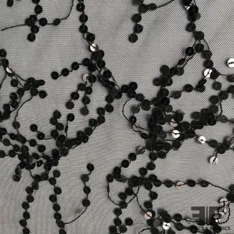 Sequins Fringe Embroidered Netting – Black