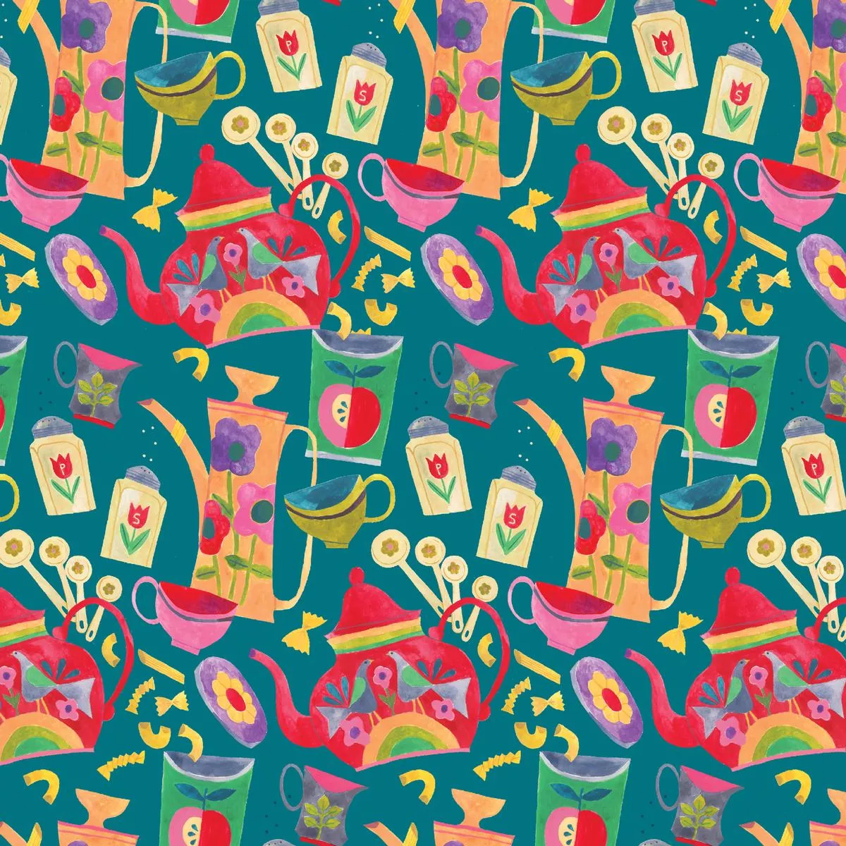 shannon-snow-vibrant-kitchen-on-turquoise-fabric Shannon Snow Vibrant Kitchen on Turquoise Fabric