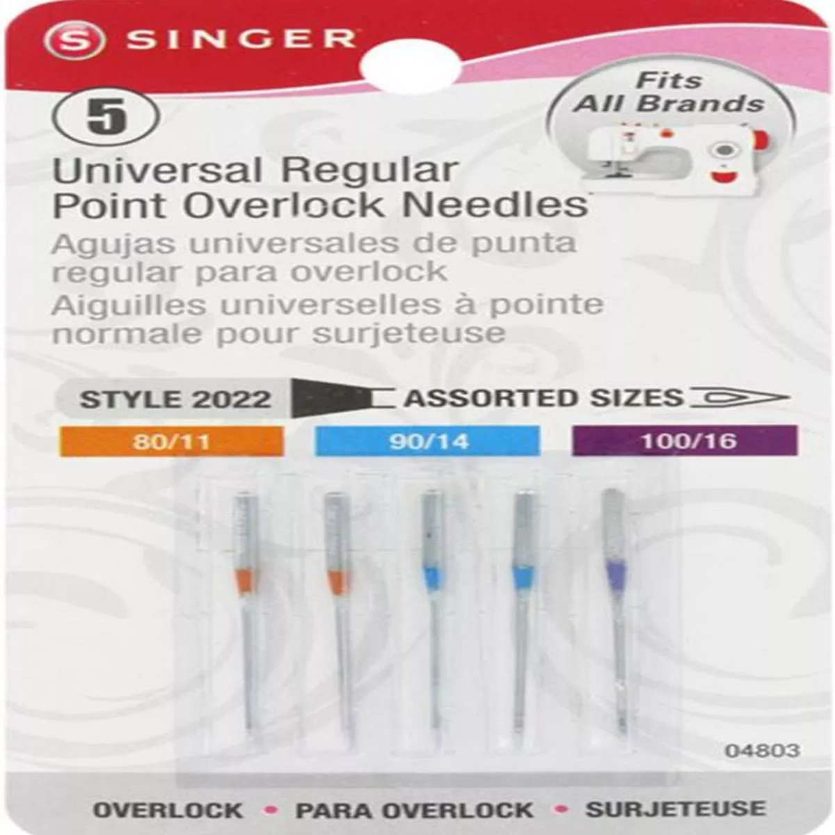 Singer 5pk Universal Assorted Regular Point Serger Overlock Needles 4803