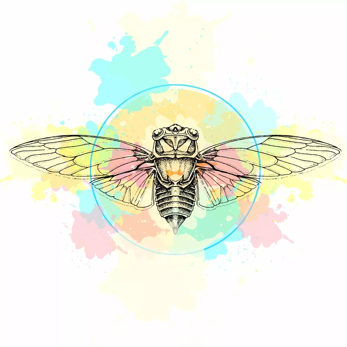 sketched-colorful-cicada-fabric-panel Sketched Colorful Cicada Fabric Panel