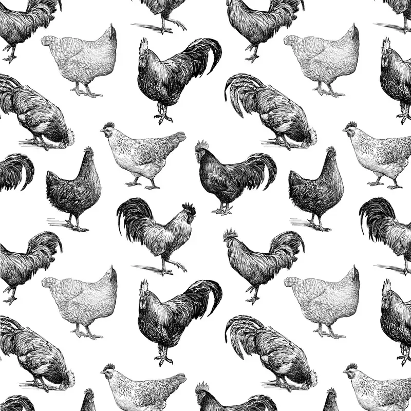 sketched-rooster-hen-fabric Sketched Rooster & Hen Fabric