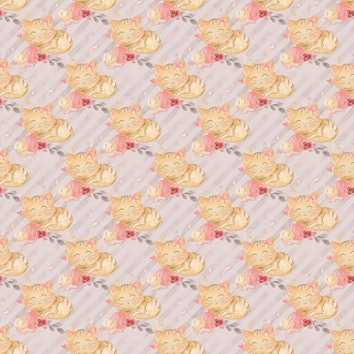 Sleeping Cat on Striped Fabric – Grey