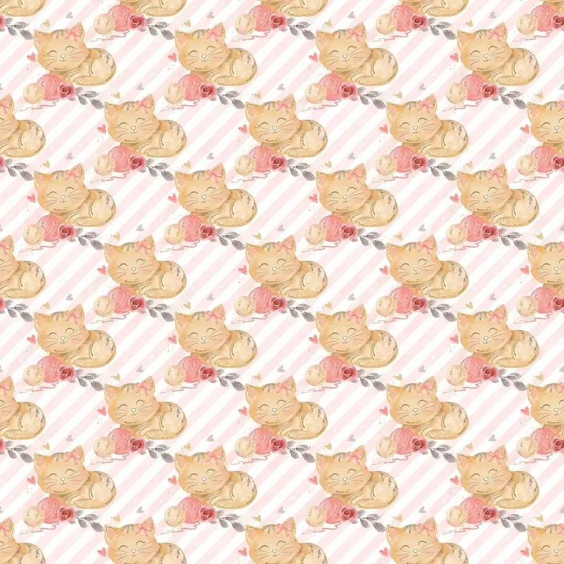 sleeping-cat-on-striped-fabric-pink Sleeping Cat on Striped Fabric – Pink