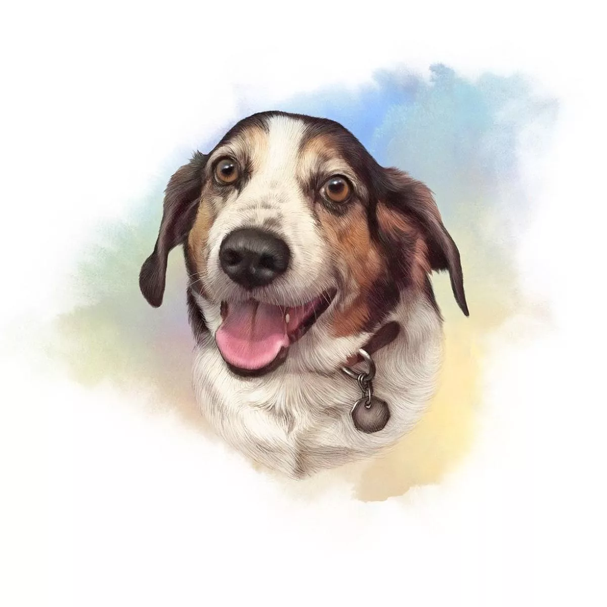 Smiling Spotted Dog Portrait Fabric Panel