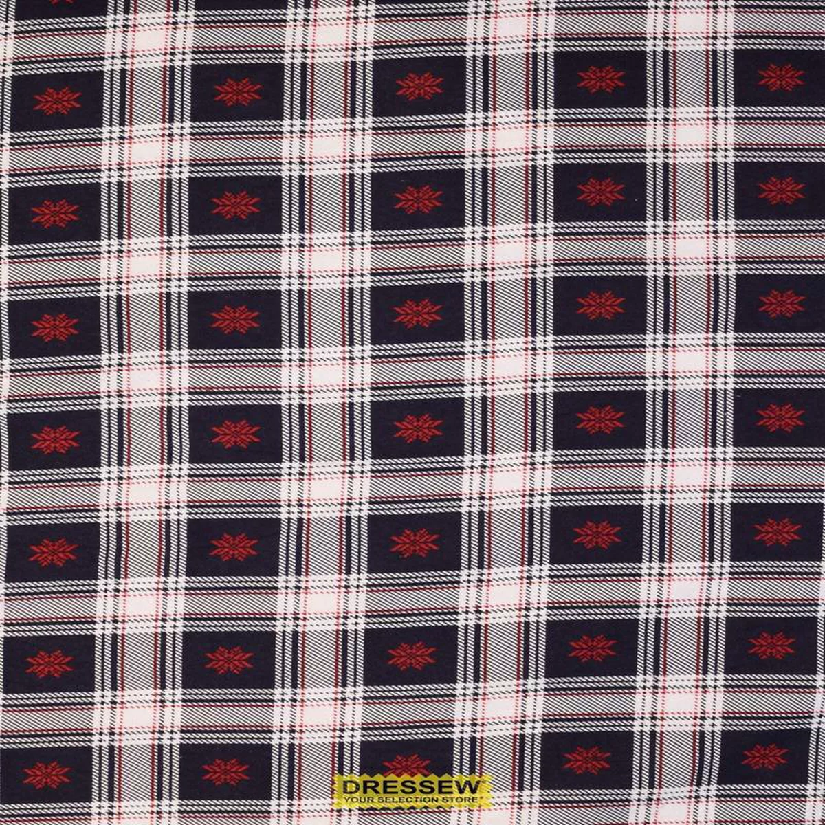 Snowflake Plaid Flannelette White Navy Red