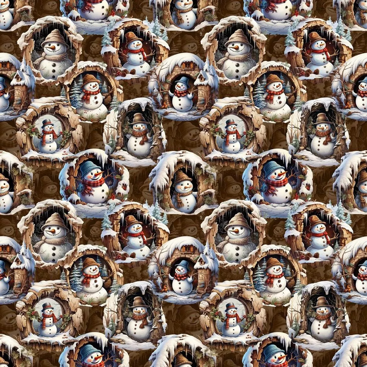 Snowmen In Doorframe Fabric