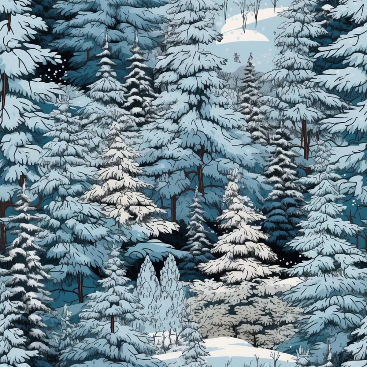 snowy-winter-forest-pattern-11-fabric Snowy Winter Forest Pattern #11 Fabric