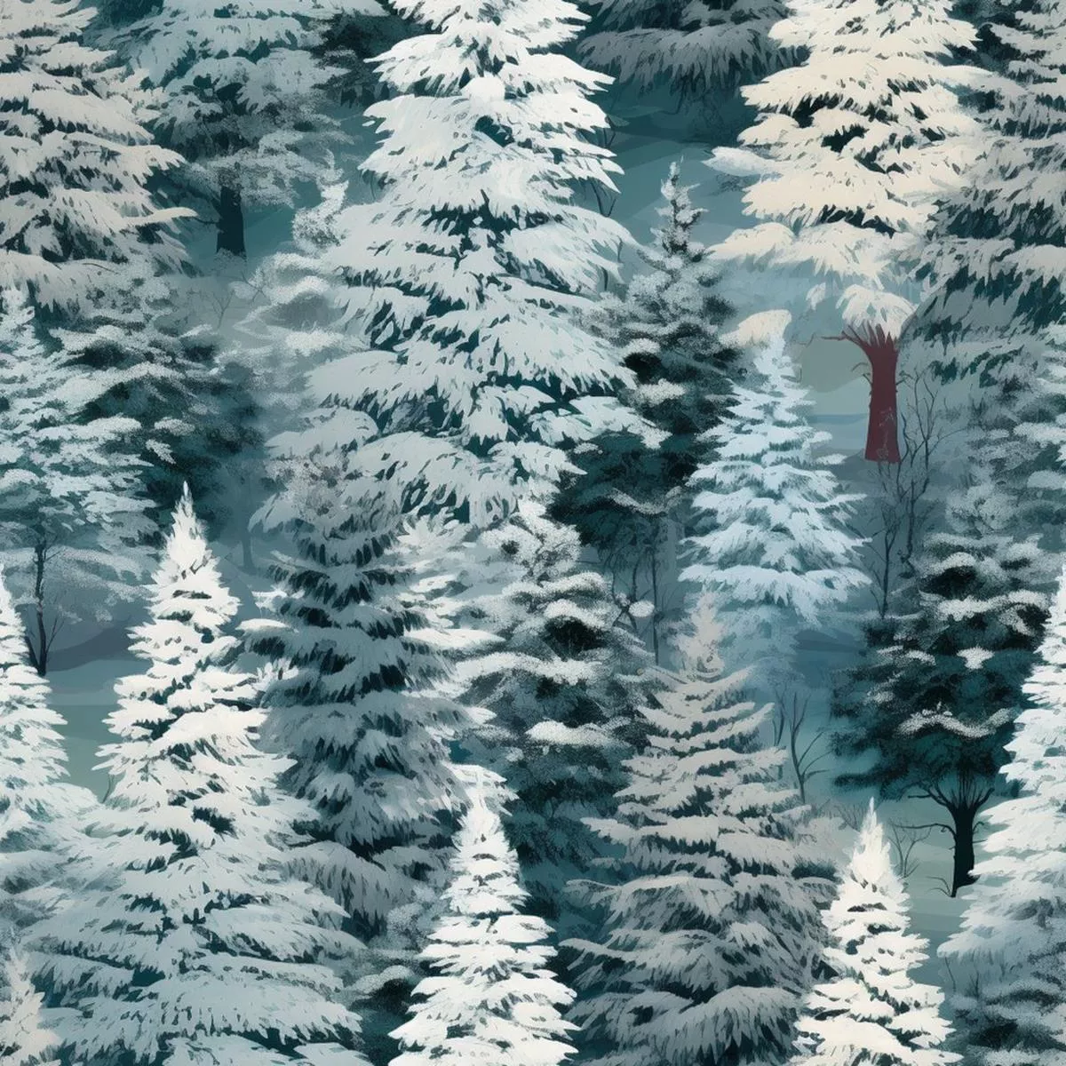 Snowy Winter Forest Pattern #2 Fabric