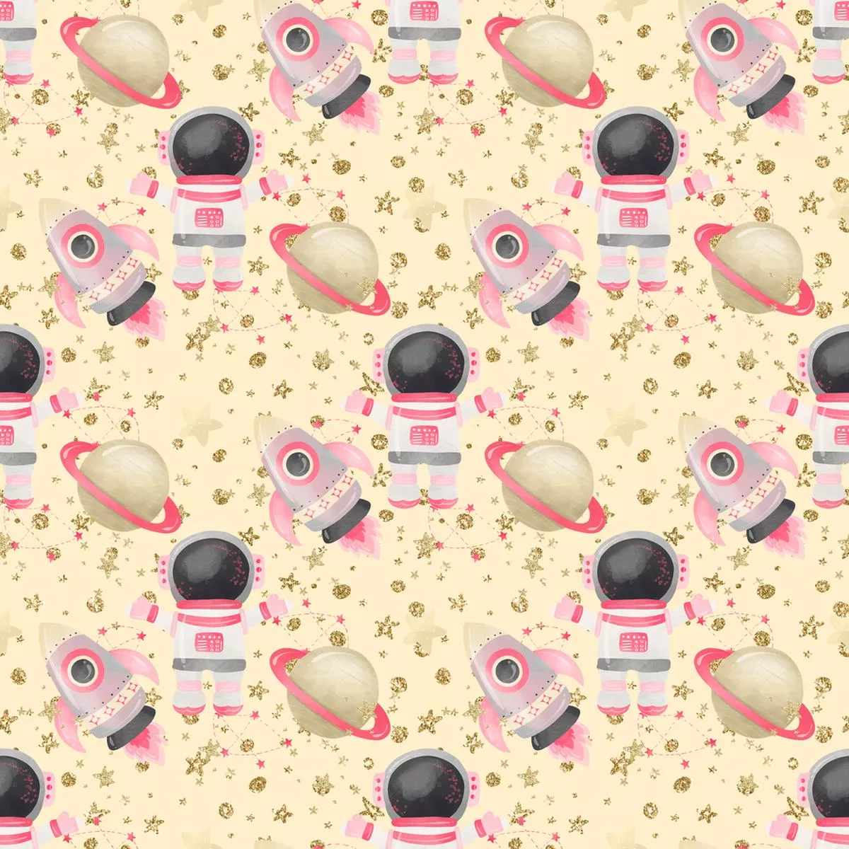 space-girls-astronauts-fabric-yellow Space Girls Astronauts Fabric – Yellow
