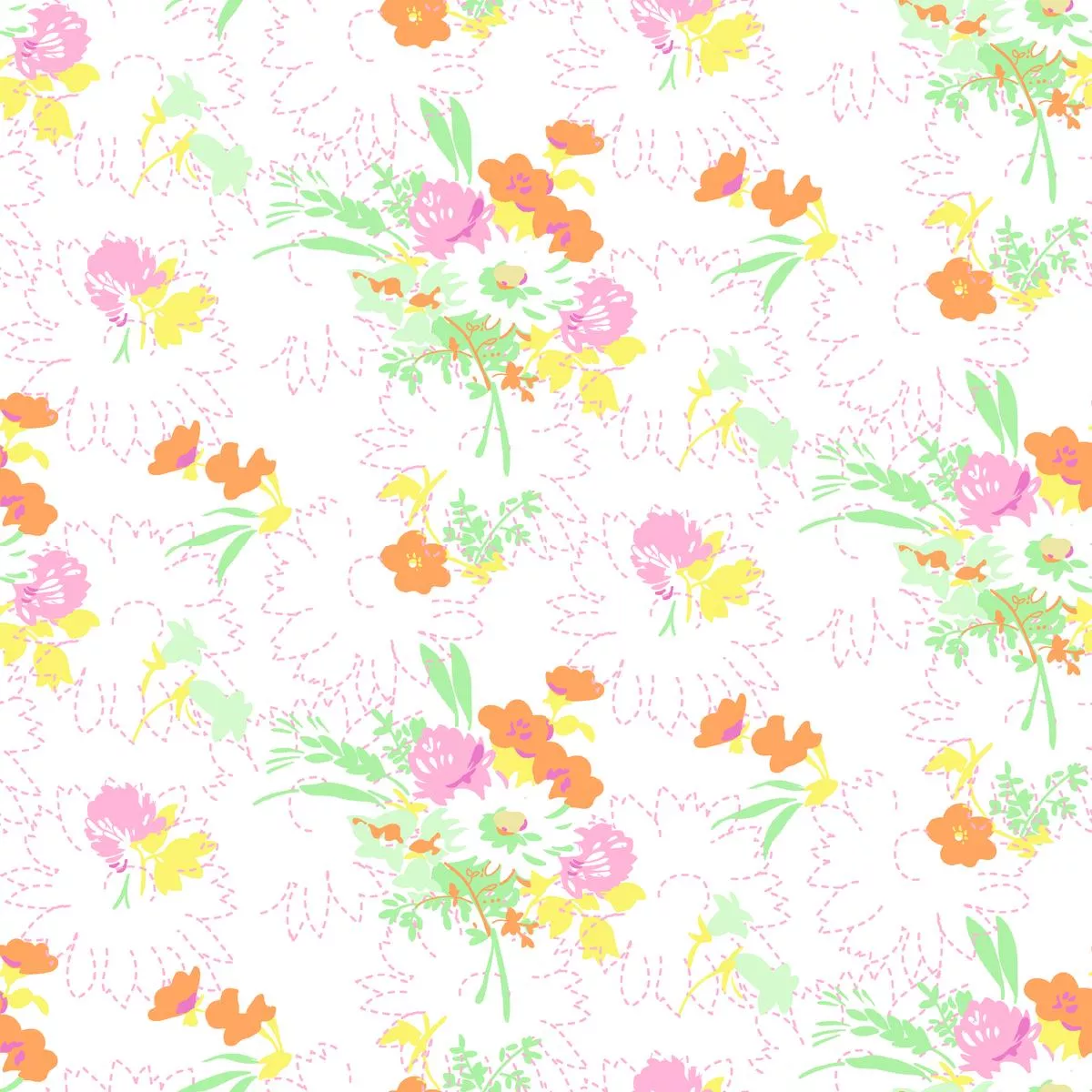 spring-bouquet-on-orange-pink-fabric Spring Bouquet on Orange & Pink Fabric