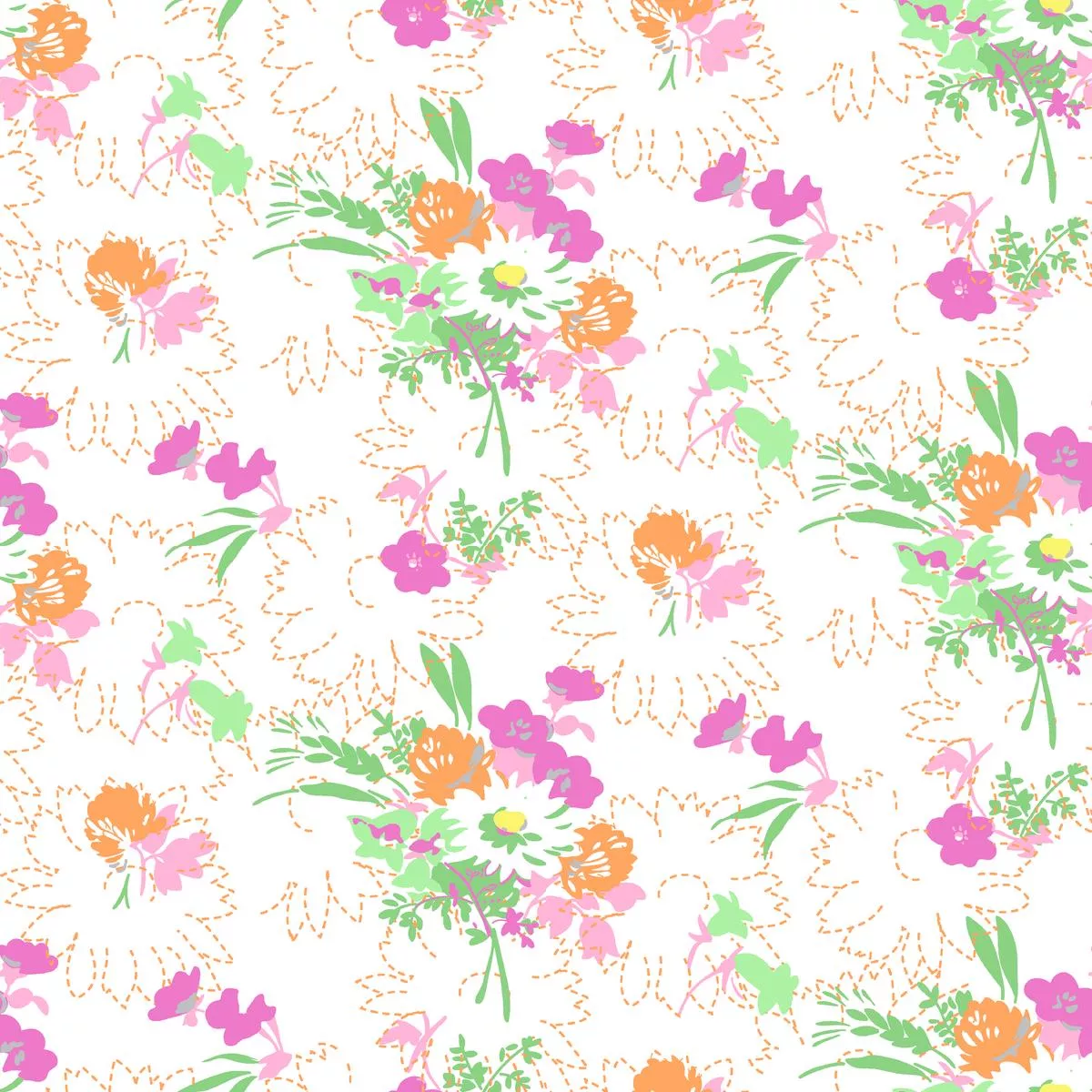 spring-bouquet-on-orange-purple-fabric Spring Bouquet on Orange & Purple Fabric