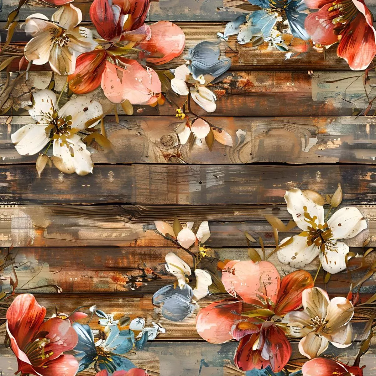 spring-floral-on-wood-planks-pattern-4-fabric Spring Floral on Wood Planks Pattern #4 Fabric