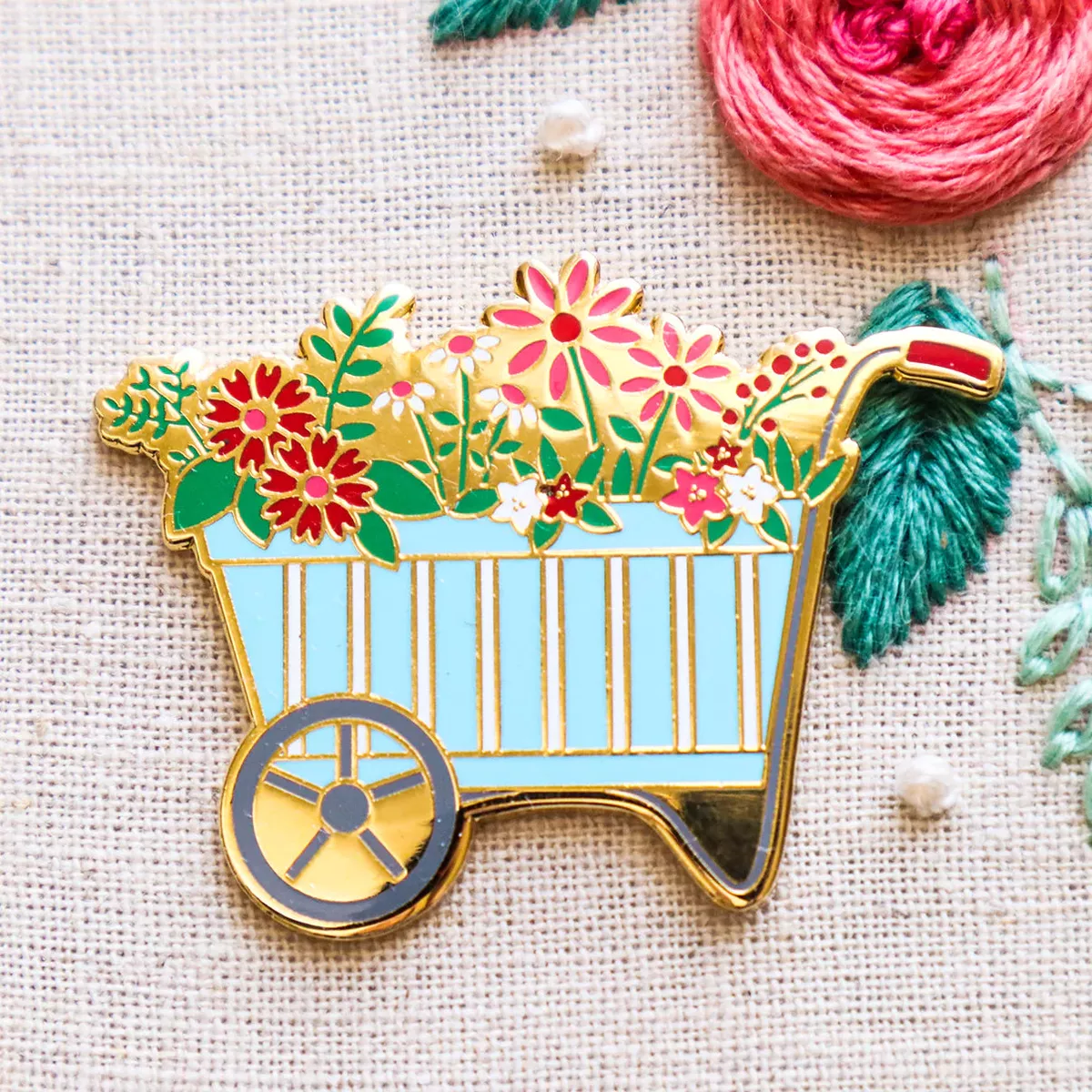 spring-floral-wheelbarrow-magnetic-needle-minder Spring Floral Wheelbarrow Magnetic Needle Minder