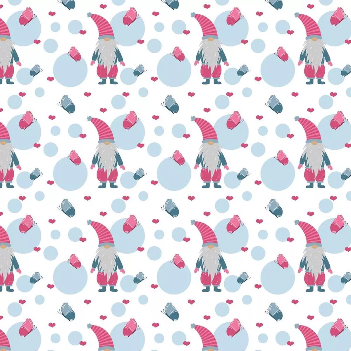 Spring Gnomes & Bubbles Fabric – White