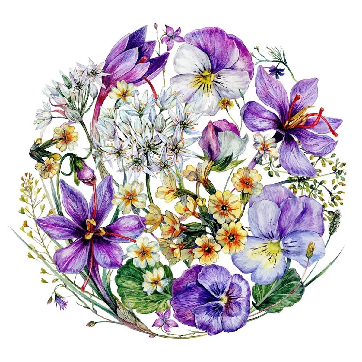 spring-wildflower-circle-fabric-panel-white Spring Wildflower Circle Fabric Panel – White