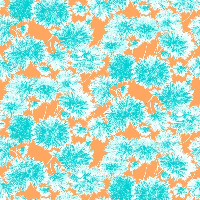 Sprout Parade on Turquoise & Orange Fabric