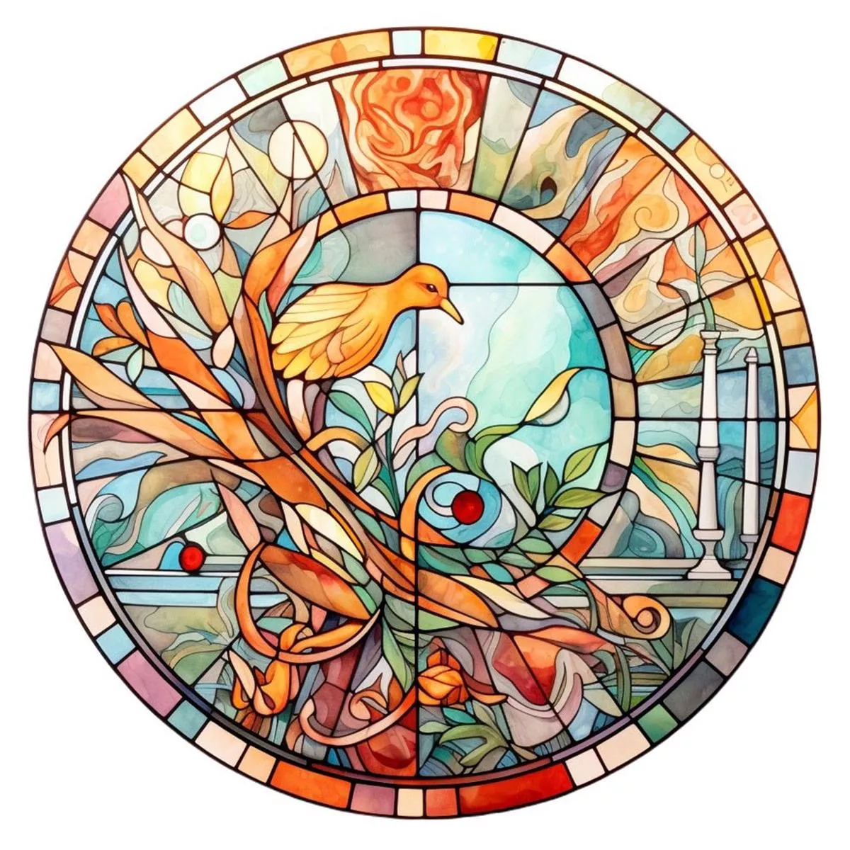 Stained Glass Bird Fabric Panel