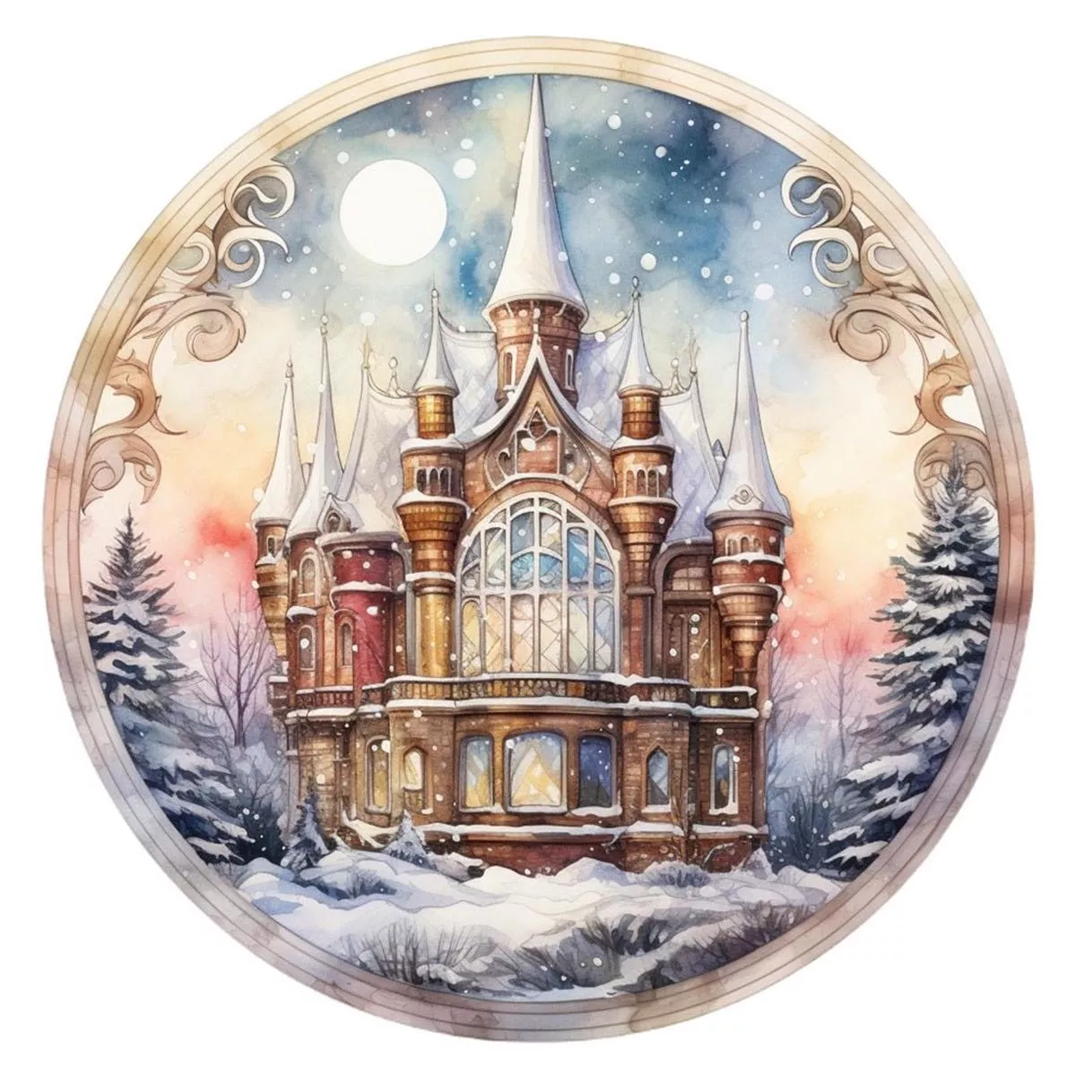 stained-glass-castle-2-fabric-panel Stained Glass Castle #2 Fabric Panel