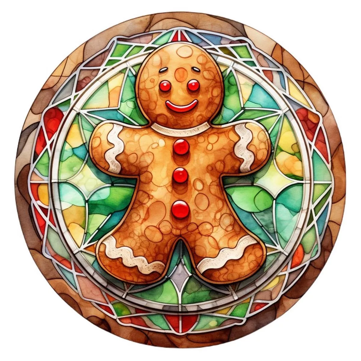 stained-glass-gingerbread-man-3-fabric-panel Stained Glass Gingerbread Man #3 Fabric Panel