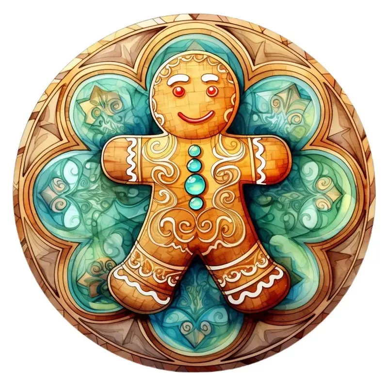 stained-glass-gingerbread-man-4-fabric-panel Stained Glass Gingerbread Man #4 Fabric Panel