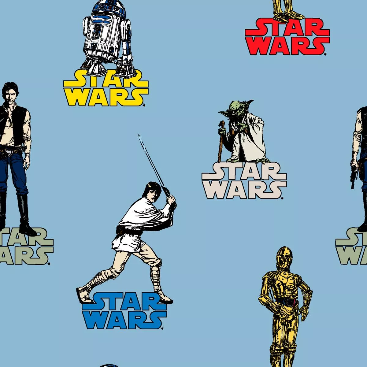 STAR WARS Classic Characters on Blue Fabric