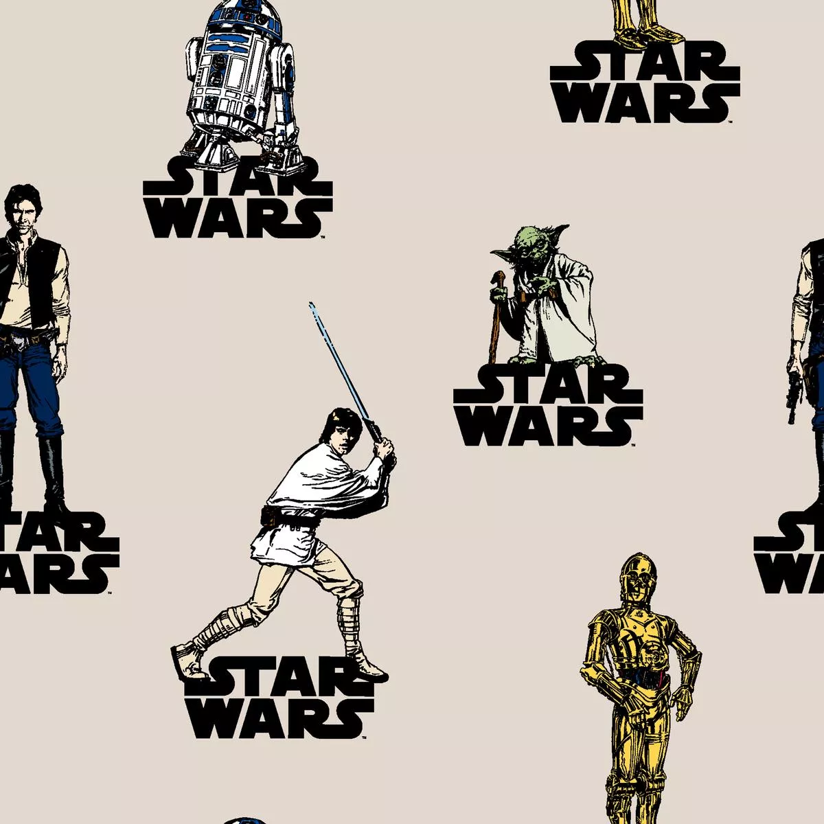 STAR WARS Classic Characters on Tan Fabric