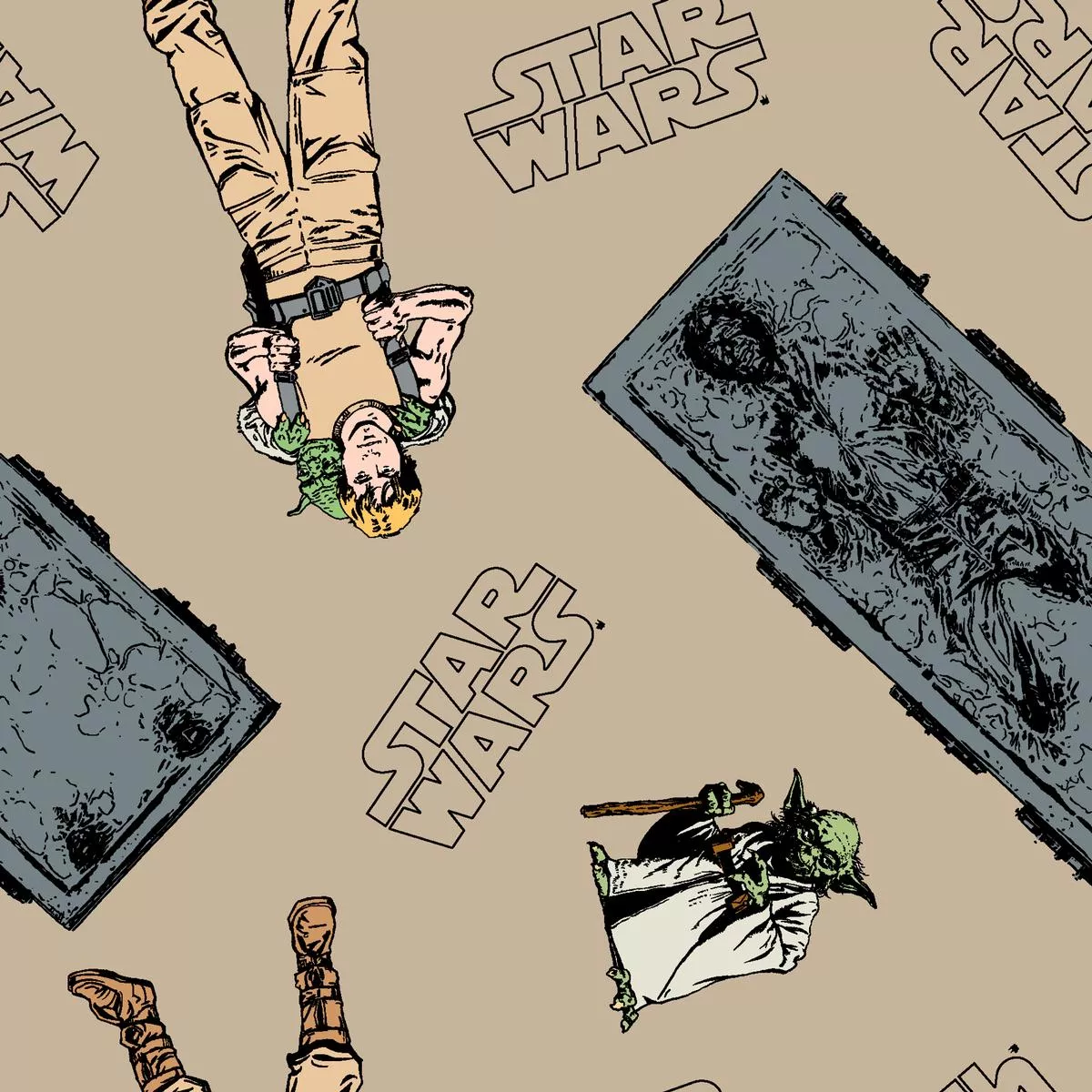 star-wars-empire-character-toss-on-tan-fabric STAR WARS Empire Character Toss on Tan Fabric