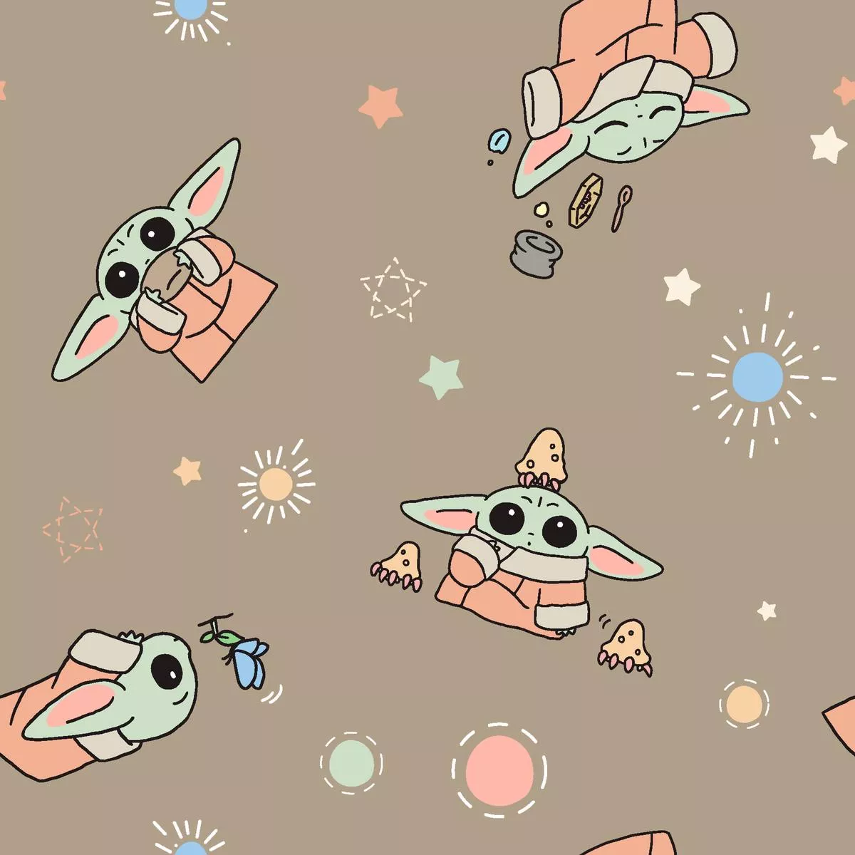 STAR WARS Grogu Space Toss on Tan Fabric