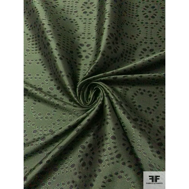 Stencil Circle Patterned Brocade – Moss Green / Black