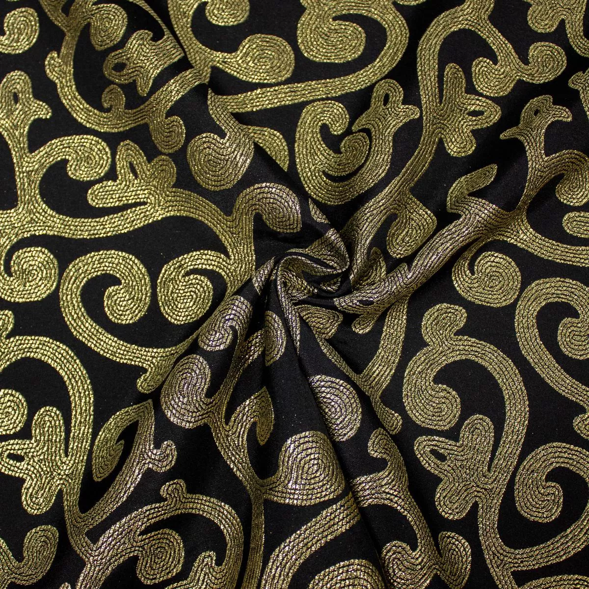 steve-black-gold-ornament-polyester-jacquard-fabric Steve Black & Gold Ornament Polyester Jacquard Fabric