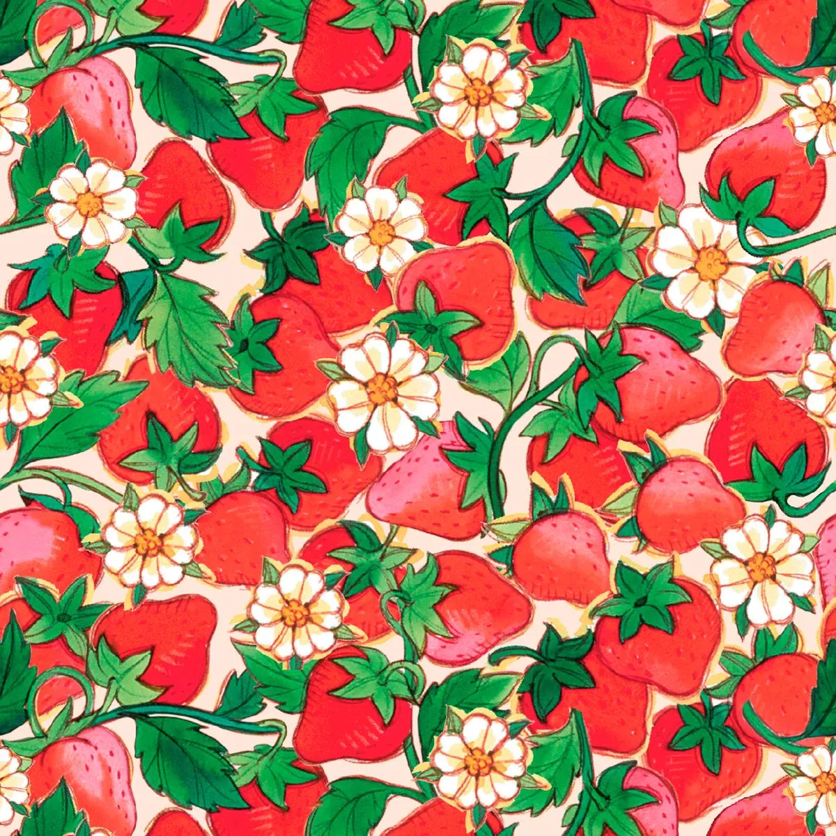 strawberry-shortcake-floral-packed-fabric Strawberry Shortcake Floral Packed Fabric