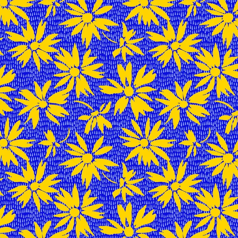 Summer Daisies Fabric – Blue/Yellow