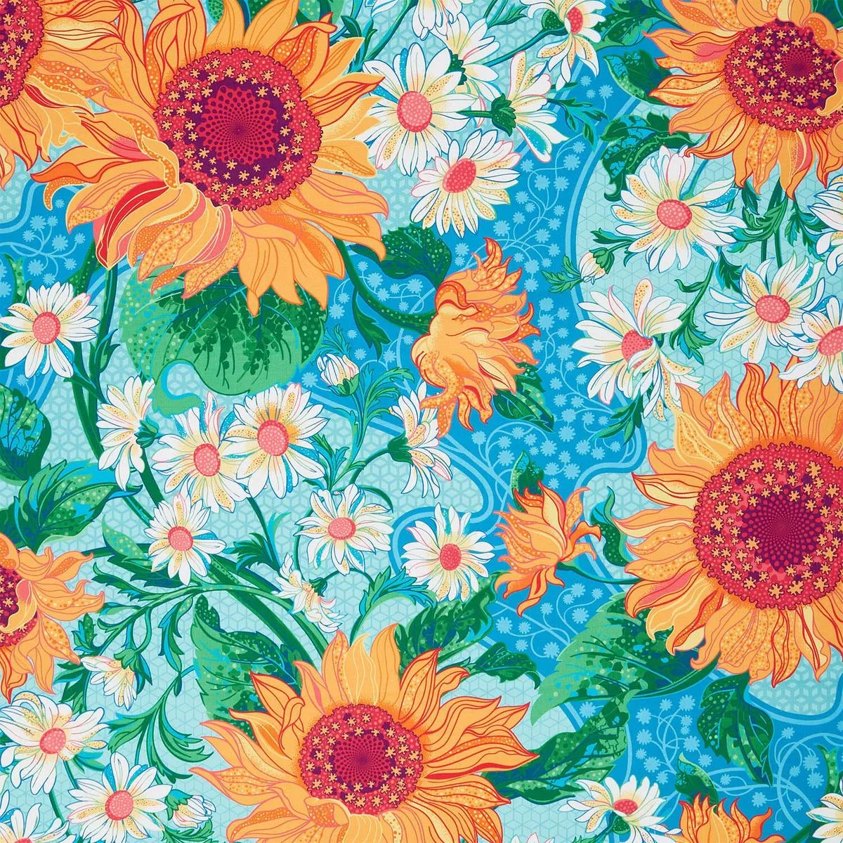 Sunflower Sonata – Sunflowers Aqua Yardage