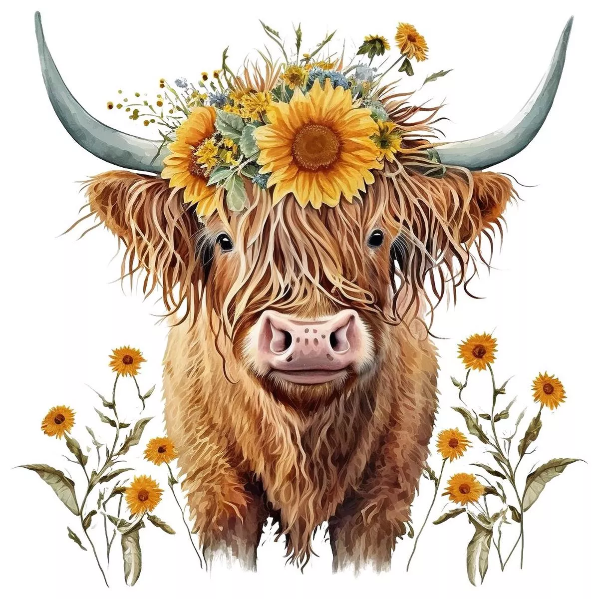sunflowers-highland-cows-2-fabric-panel Sunflowers & Highland Cows #2 Fabric Panel