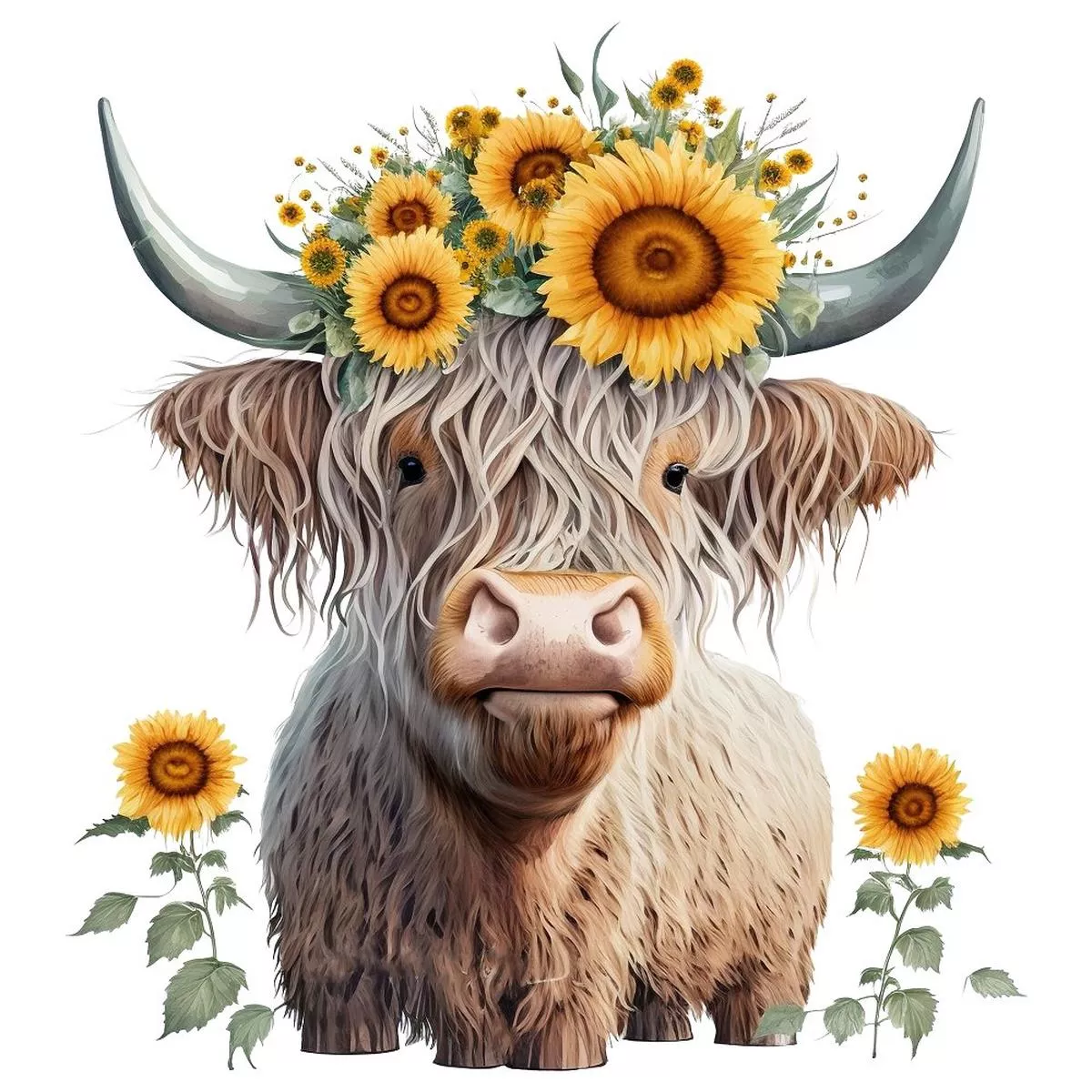 Sunflowers & Highland Cows #3 Fabric Panel