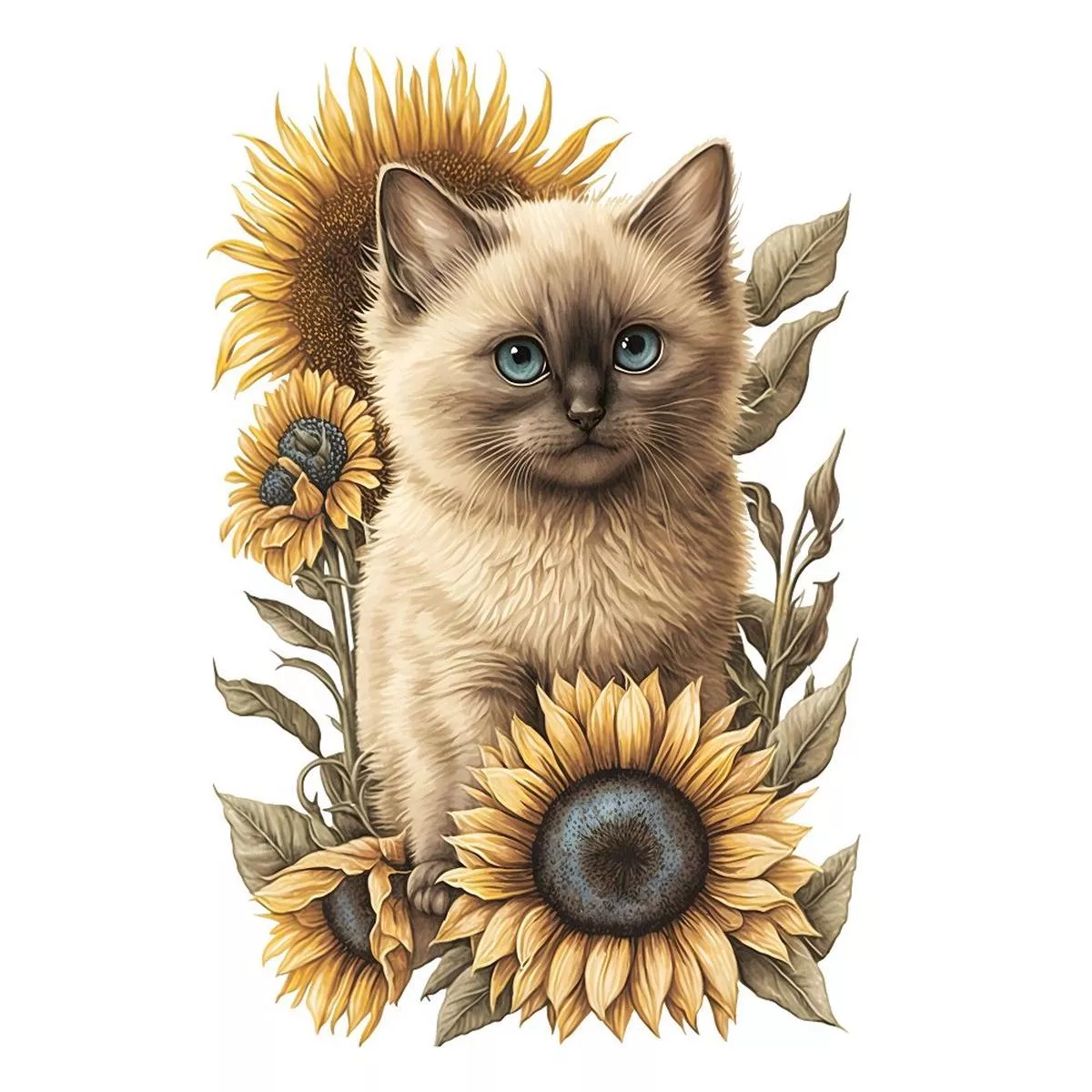 sunflowers-kittens-balinese-fabric-panel Sunflowers & Kittens Balinese Fabric Panel